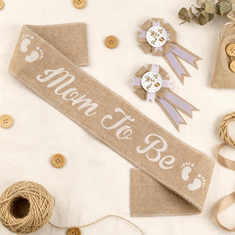 ECNHIVE 3 Pcs Mom-to-be Sashes Set, Moms to Be Sash, Mommy to be, and Dad-to-be Pin, Gender Neutral Baby mommy to be sash for baby shower - Image 5